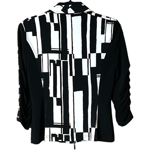 JOSEPH RIBKOFF Stretch Jersey Knit Long Sleeve Blazer Rusched Sleeves Zip Close - Picture 4 of 8